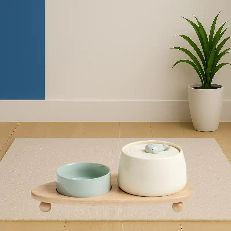 Fontaine a eau pour chat ceramique | Beige, gamelle et socle