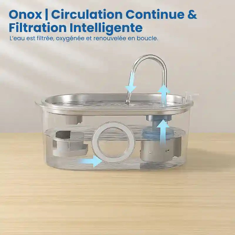 Fontaine a eau pour chat inox - Onox : filtration intelligente
