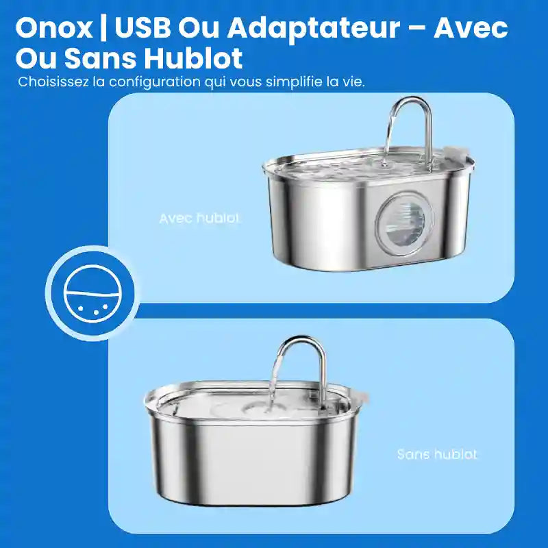 Fontaine a eau pour chat inox - Onox : deux modèles