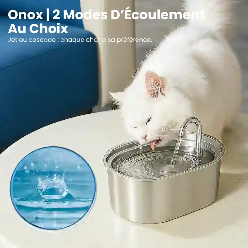 Fontaine a eau pour chat inox - Onox : 2 modes écoulements