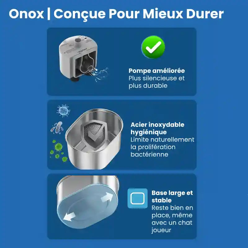 Fontaine a eau pour chat inox - Onox : durabilité