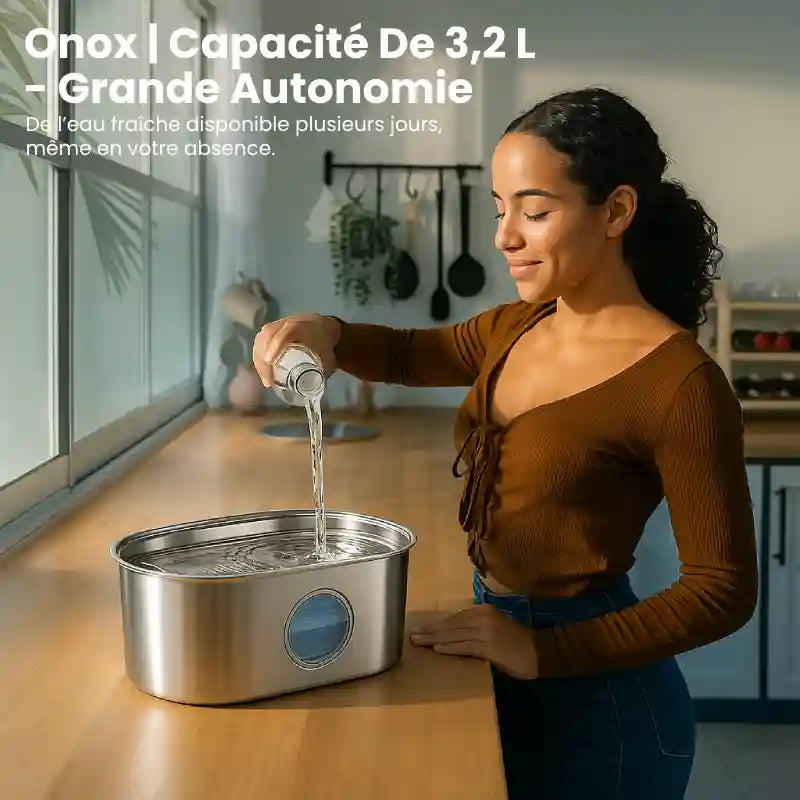 Fontaine a eau pour chat inox - Onox : grande autonomie