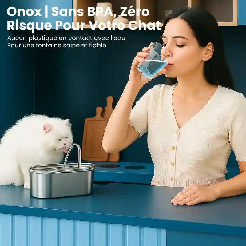 Fontaine a eau pour chat inox - Onox : sans bpa