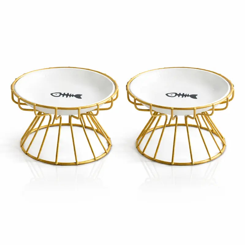 Gamelle céramique pour chat – Galyra – Support Or champagne Duo – AstuceChat