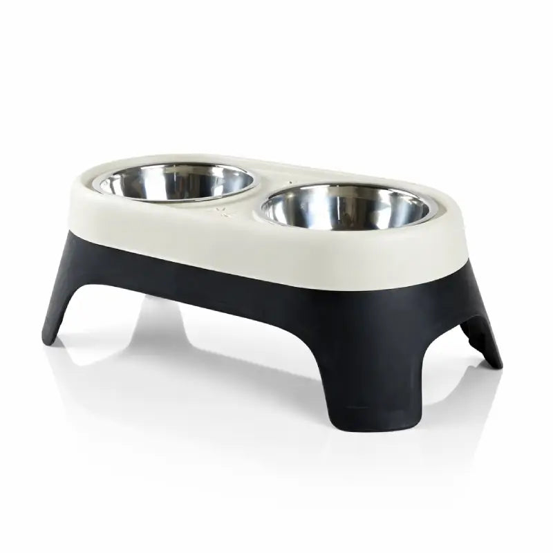 Gamelle en hauteur pour chat - Galyo : vue 3 quarts Ivoire Nuit et Noir - AstuceChat