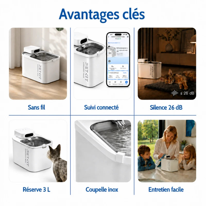 Petkit fontaine à eau - EverSweet Max : avantages clés du modèle - AstuceChat