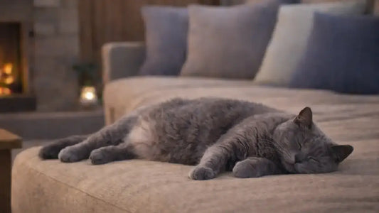 Chat gros- au coin du feu