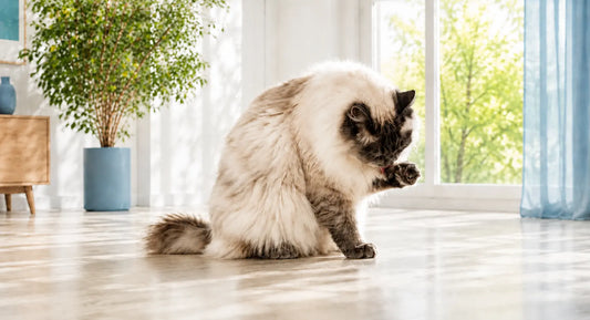 Chat sibérien - Neva Masquerade se léchant la patte - AstuceChat