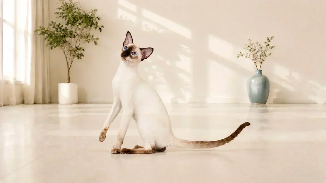 Siamois moderne assis aux yeux bleus dans un intérieur lumineux – AstuceChat
