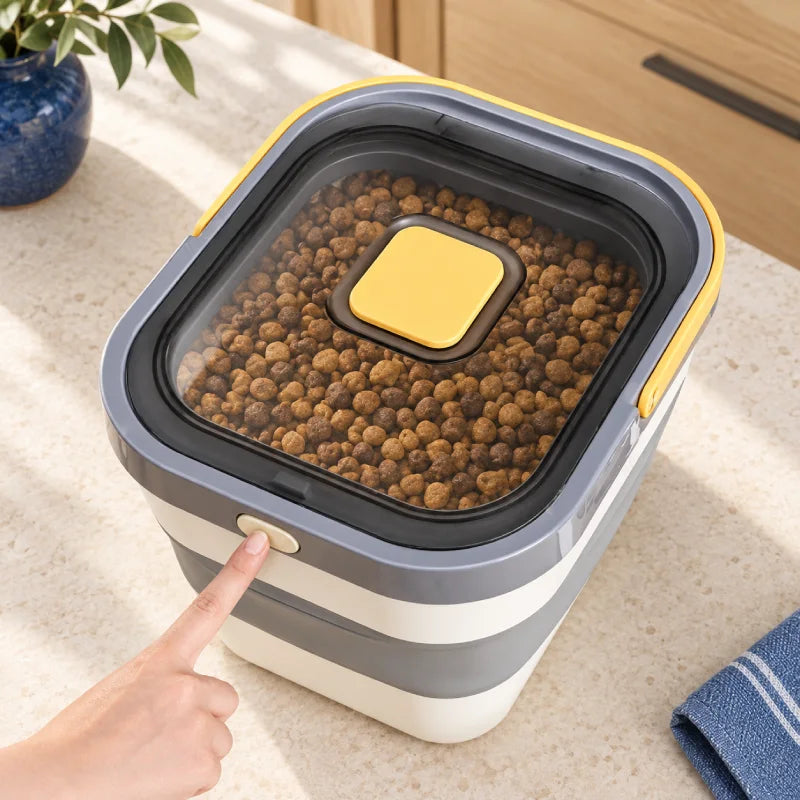 Bac a croquette - Stelo : croquettes visibles sous le couvercle transparent, vue de dessus - AstuceChat