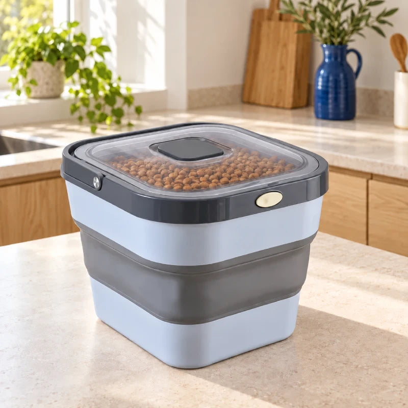 Bac a croquette - Stelo : Gris brume / Gris graphite, anse relevée dans une cuisine - AstuceChat