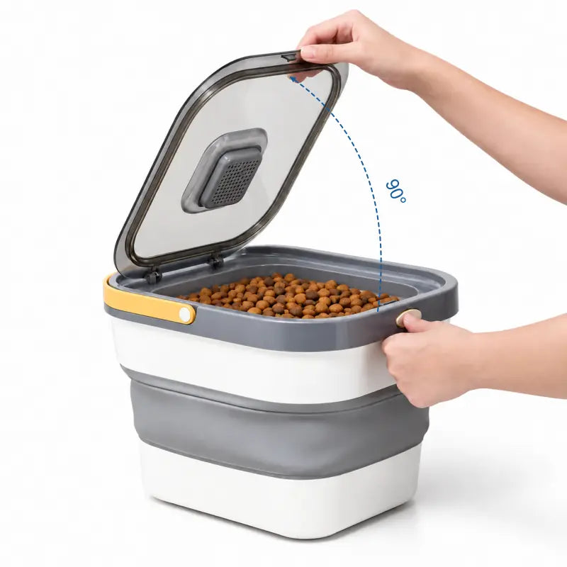 Bac a croquette - Stelo : ouverture du couvercle à 90° avec les mains - AstuceChat