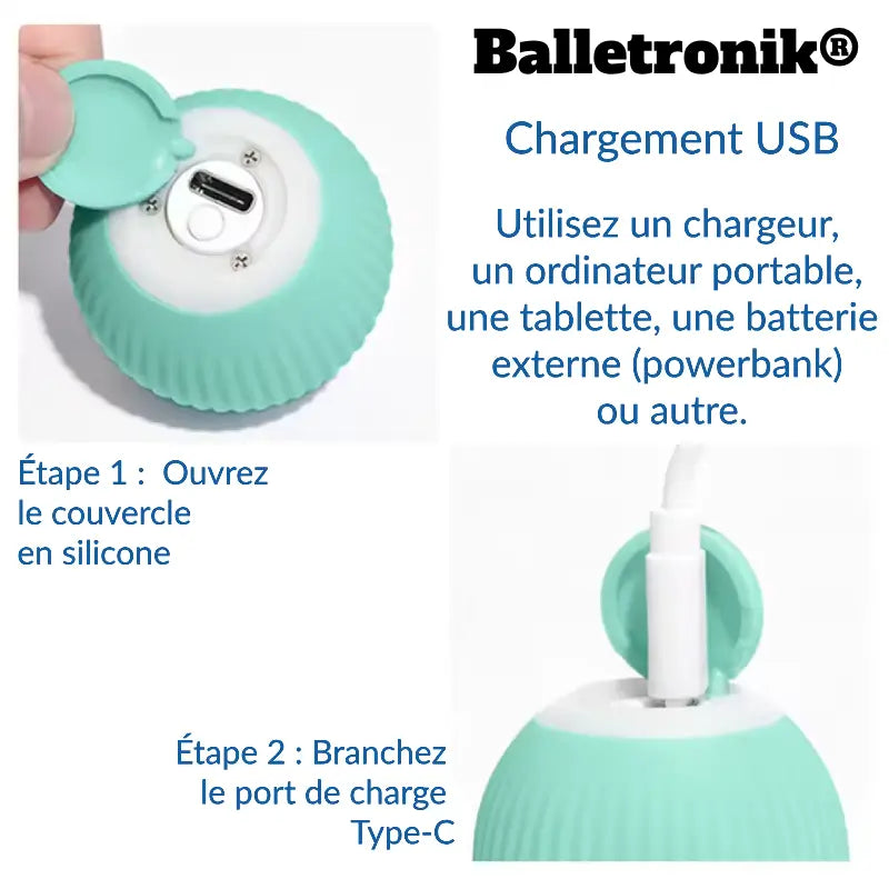 Rechargez facilement votre Balletronik® via USB. Compatible avec chargeurs, PC, tablettes, et batteries externes pour une expérience pratique et simple.