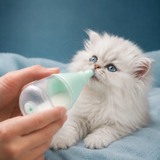 Biberon chaton anti-refus - Nelya : chaton persan blanc nourri au biberon - AstuceChat