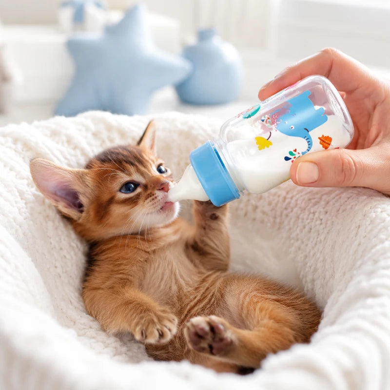 Biberon pour chatons débit contrôlé - Neluna : chaton Chausie qui boit au biberon - AstuceChat