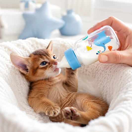 Biberon pour chatons débit contrôlé - Neluna : chaton Chausie qui boit au biberon - AstuceChat