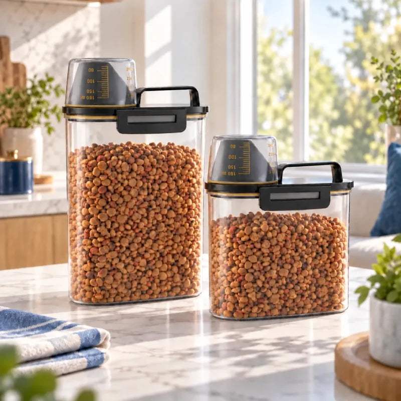 Boite à croquettes chat - Stora : comparaison des formats 1,5 kg et 2 kg avec doseur - AstuceChat