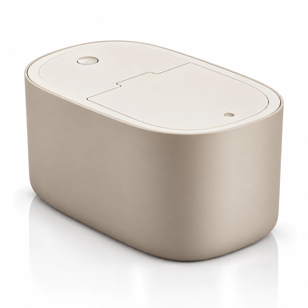 Boite pour croquette chat - Stemi : Beige Sable / Blanc Ivoire, vue de trois quarts - AstuceChat