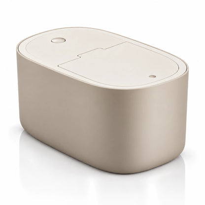Boite pour croquette chat - Stemi : Beige Sable / Blanc Ivoire, vue de trois quarts - AstuceChat