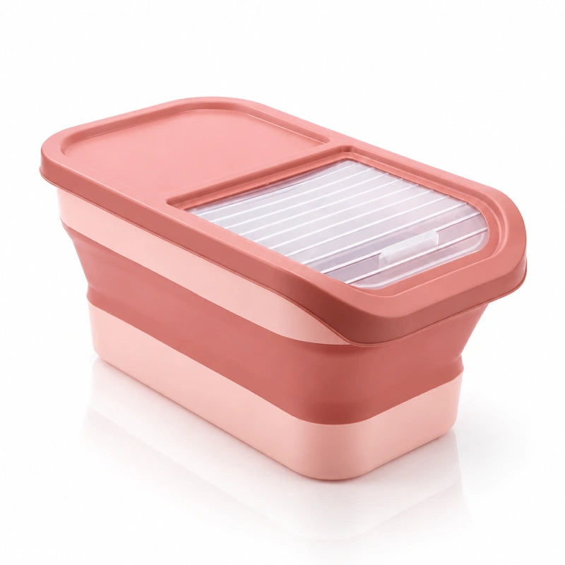 Boîte rangement croquette - Stelia : Rose/Corail vue de trois quarts sur fond blanc - AstuceChat