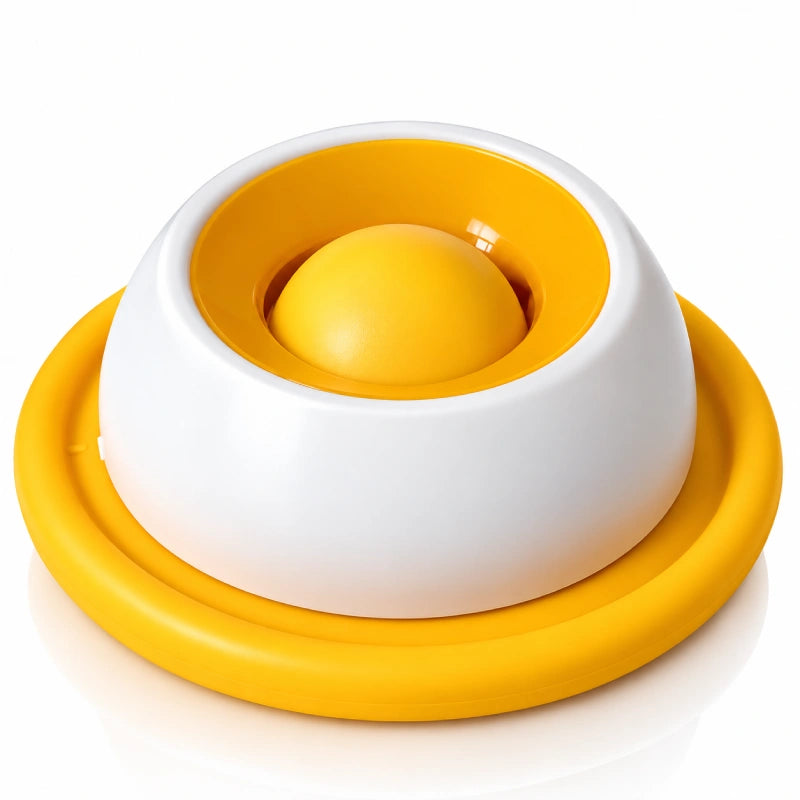 Bol anti glouton chat - Galang Jaune Soleil avec boule rotative et anneau lisse - AstuceChat