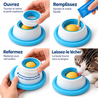 Bol anti glouton chat - Galang Bleu Horizon : ouverture, remplissage, fermeture et léchage - AstuceChat