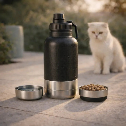 Bouteille gamelle de transport chat - Gaduo : lifestyle chat blanc - AstuceChat
