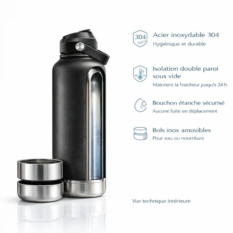 Bouteille gamelle de transport chat - Gaduo : vue produit Noir Onyx - AstuceChat