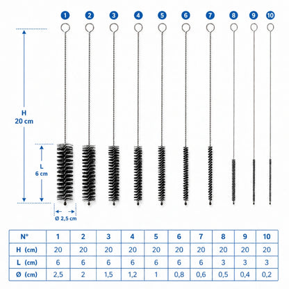 Brosse goupillon chat - Lot 10, Axilo : dimensions Noir Graphite - AstuceChat