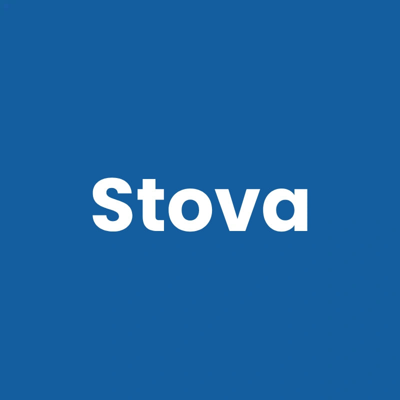 Conteneur croquette chat - Nom du produit Stova écrit en blanc sur fond bleu - AstuceChat