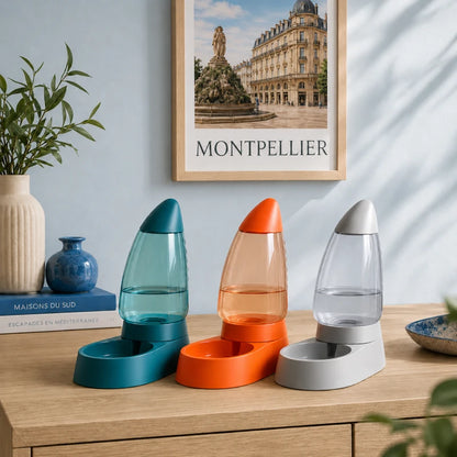 Distributeur automatique eau chat - Odubaï : Lagune Boréale, Mangue Givrée et Perle Lunaire avec design Montpellier - AstuceChat