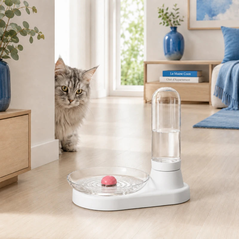 Distributeur d’eau pour chat à filtre inox permanent - Odis : vignette avec Maine Coon argenté et intérieur lumineux - AstuceChat