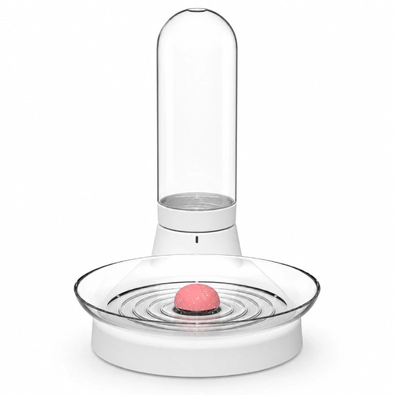 Distributeur d’eau pour chat à filtre inox permanent - Odis : vue de face avec réservoir et grande coupelle - AstuceChat