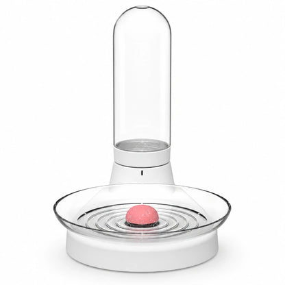 Distributeur d’eau pour chat à filtre inox permanent - Odis : vue de face avec réservoir et grande coupelle - AstuceChat