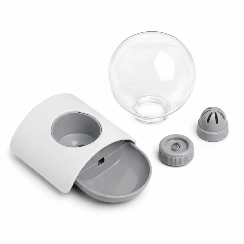 Distributeur d eau pour chat sans fil : Oline - Source Gris Perle vue éclatée des éléments - AstuceChat