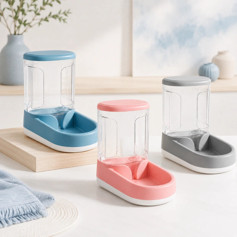 Distributeur eau chat bouteille - Odra : trois coloris Bleu Lagune, Rose Poudré et Gris Brume - AstuceChat