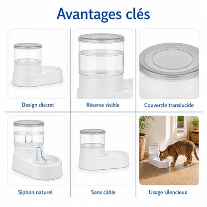 Distributeur eau chat design › Ovia :  avantages clés Gris Brume - AstuceChat