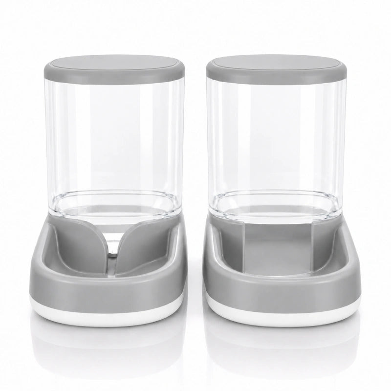 Distributeur eau croquettes compact chat - Duora : packshot du modèle Gris Brume - AstuceChat
