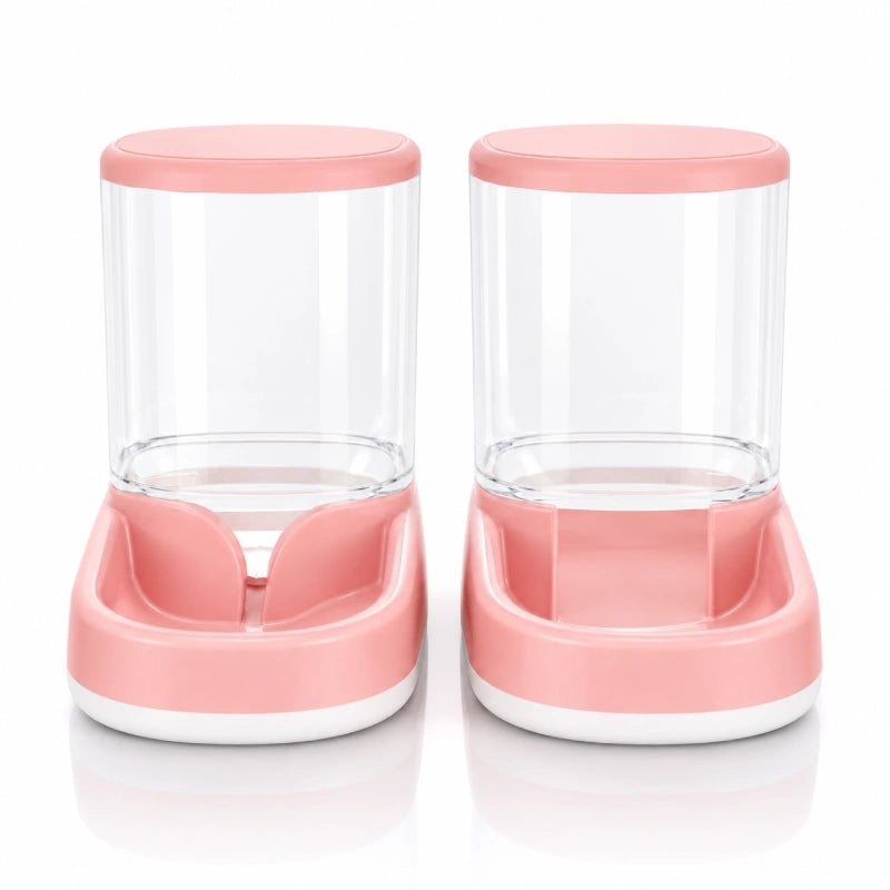 Distributeur eau croquettes compact chat - Duora : packshot du modèle Rose Poudré - AstuceChat