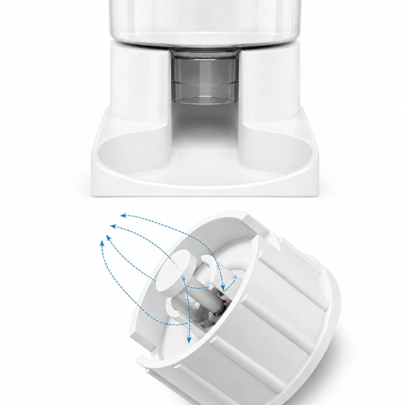 Distributeur eau croquettes design chat - Duovia : détail du siphon et de l’aération du duo - AstuceChat