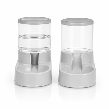 Distributeur eau croquettes design chat - Duovia : duo eau et croquettes de face, modèle Gris Brume - AstuceChat
