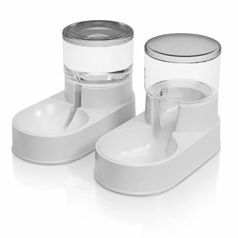 Distributeur eau croquettes design chat - Duovia : duo eau et croquettes, modèle Gris Brume - AstuceChat