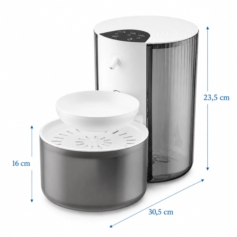 Distributeur eau intelligent chat - Orbia : dimensions du produit Graphite fumé - AstuceChat