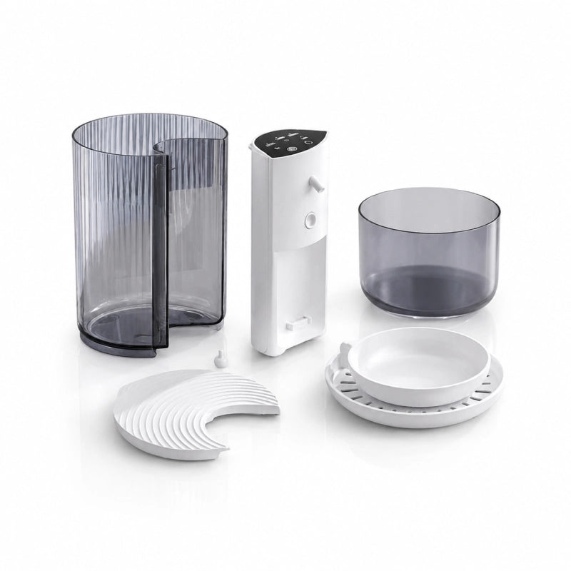 Distributeur eau intelligent chat - Orbia : vue éclatée du produit Graphite fumé - AstuceChat