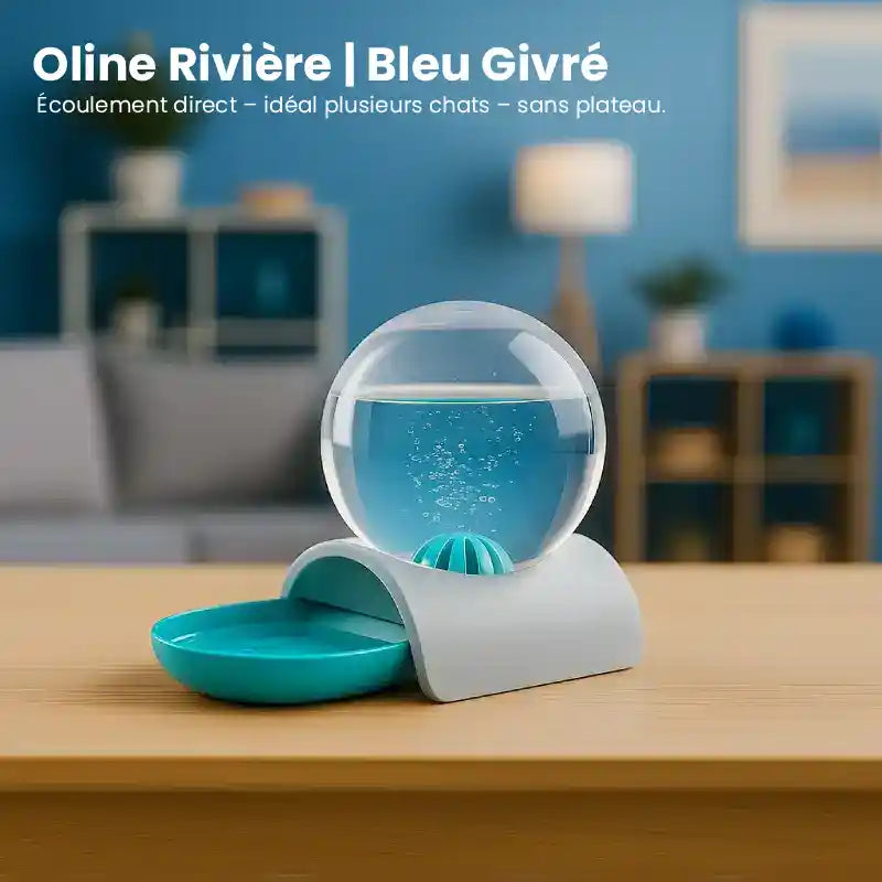 Distributeur eau pour chat - Oline : modèle Rivière Bleu Givré - AstuceChat