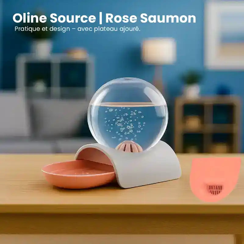 Distributeur eau pour chat - Oline : modèle Source Rose Saumon - AstuceChat