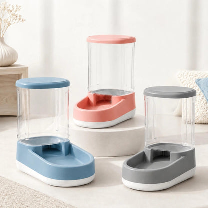Distributeur nourriture chat - Coria : trois coloris Bleu Lagune, Rose Poudré et Gris Brume - AstuceChat