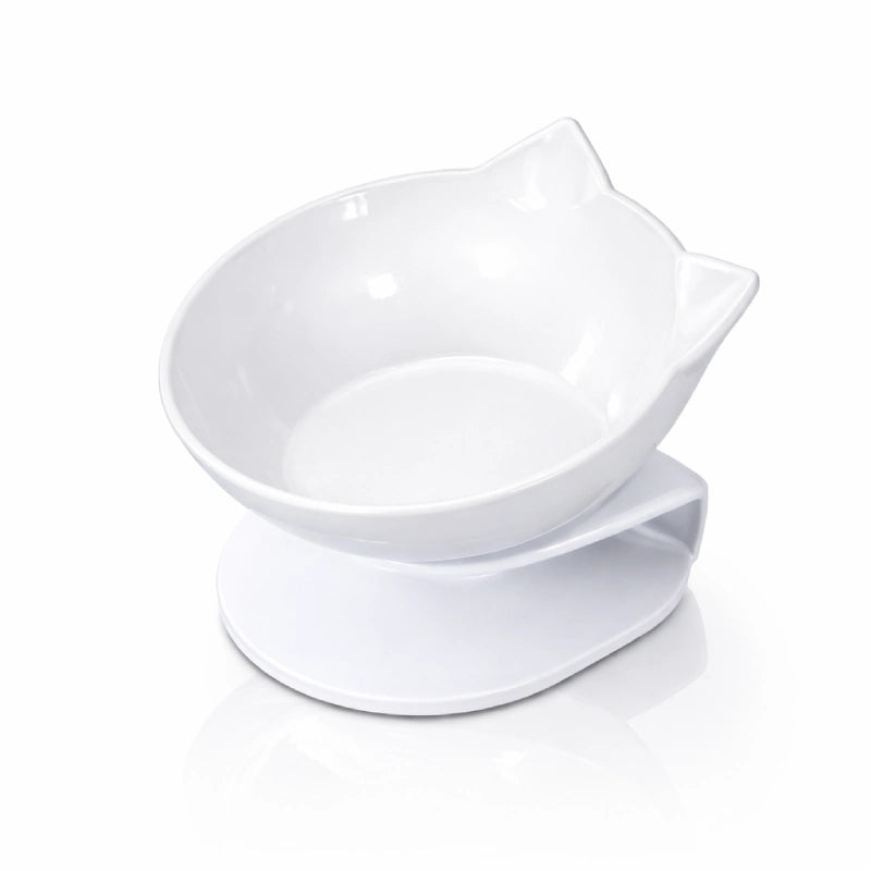Double gamelle pour chat - Gaville : avec bol blanc ivoire simple sur support blanc - AstuceChat
