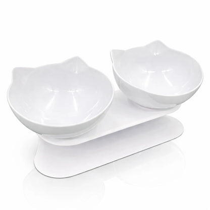 Double gamelle pour chat - Gaville : avec deux bols blancs ivoire sur support blanc - AstuceChat