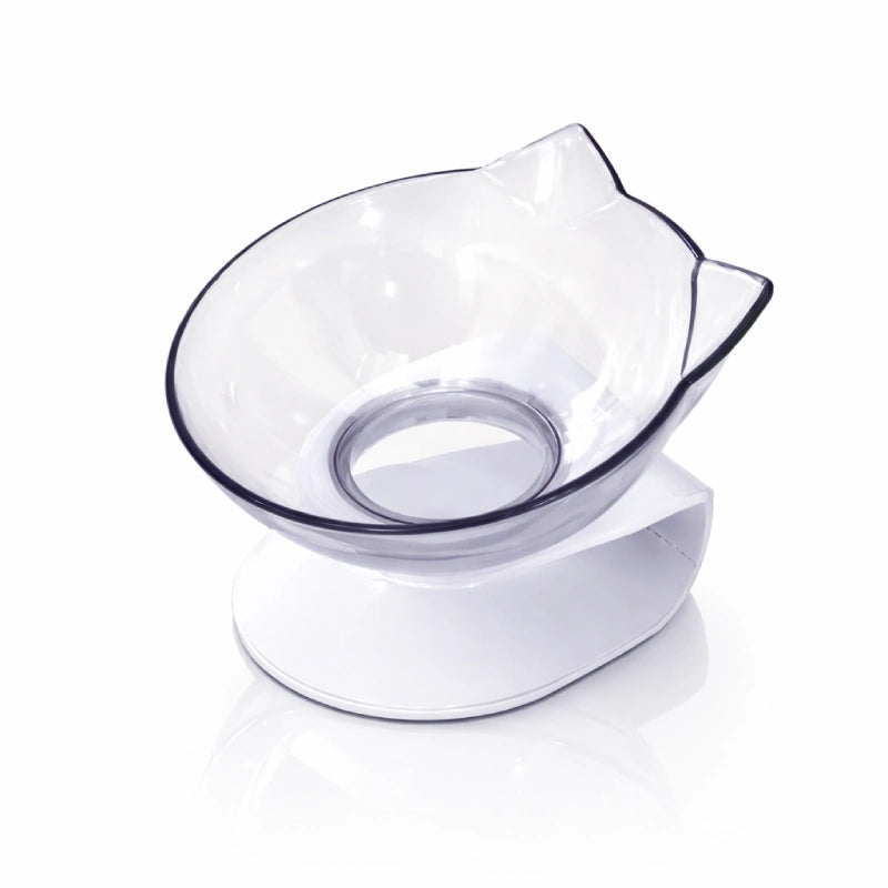 Double gamelle pour chat - Gaville : avec bol cristal clair simple sur support blanc - AstuceChat